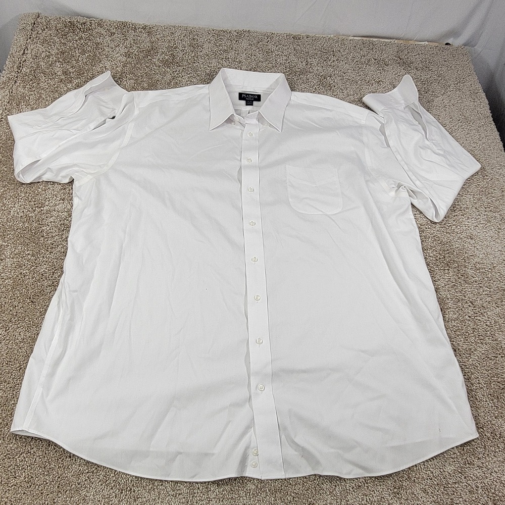 Jos A Bank Traveler Dress Shirt Mens 19-35 White Cotton Traditional Fit Long Slv
